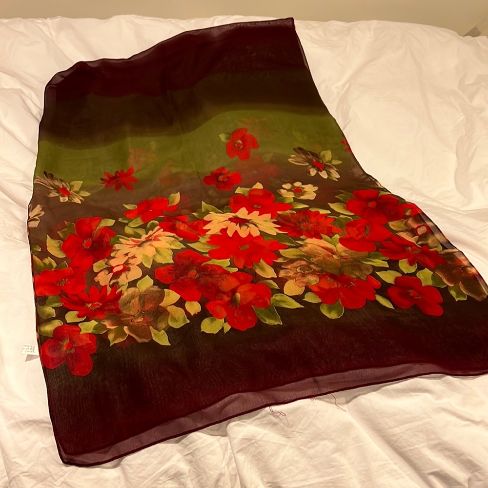 Red & maroon floral sheet scarf - 20” x 60”
